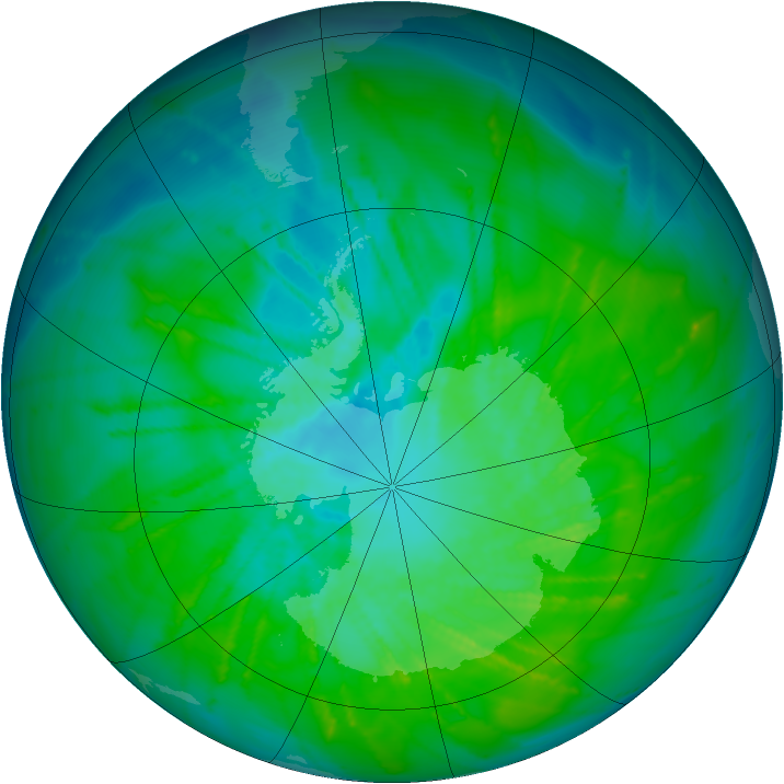 Antarctic ozone map for 03 January 2015
